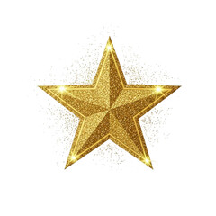Obraz premium A single radiant golden star with a textured surface and sparkling highlights isolated on transparent background