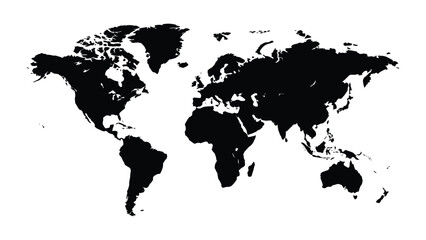 Naklejka premium World map vector illustration. A stark black and white silhouette of the world map showing continents and landmasses 