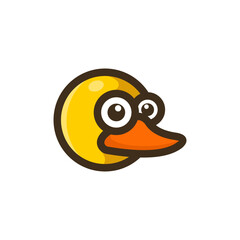 A simple and cute cartoon duck head character illustration. This friendly yellow bird mascot is designed as a circular logo icon, perfect for web and print