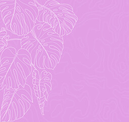 illustration of tropical monstera leaves on a pink background. This modern botanical design is perfect for banners, websites, social media posts, and other digital and print materials.