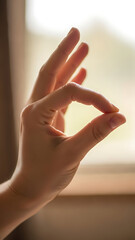 Hand gesture forming a circle symbolizing perfection or agreement.