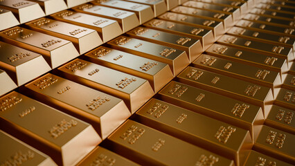 Rows of Gold Bullion Bars. Precious Metals, Wealth Management and Financial Security Concept