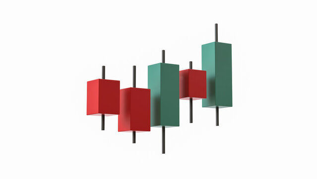Financial 3D Candlestick Illustration &ndash; Market Trends, Trading Signals and Investment Analysis