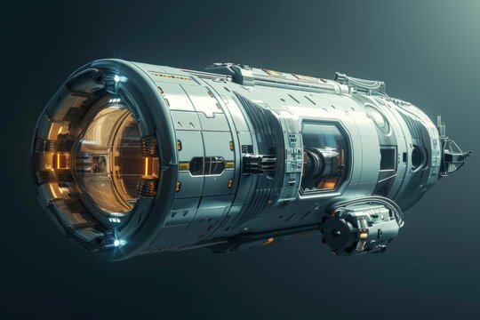 Advanced spaceship navigating through the cosmos, showcasing its intricate design and powerful engines