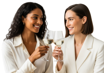 Two People Toasting with Wine Glasses in White Attire