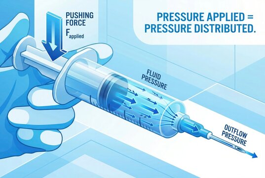 Pascal�s Principle Illustration Showing Pressure Distribution in Fluid Using a Syringe