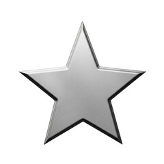 Obraz premium A single polished silver five pointed star symbol isolated on a transparent background for design use isolated on transparent background