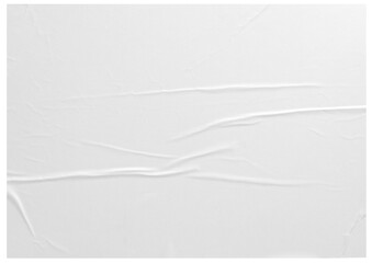 white paper wrinkled poster template ,blank glued creased paper sheet mockup.white poster mockup on wall. empty paper mockup