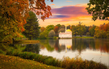 Landscape of Catherine Palace and Gardens in St. Petersburg, Russia