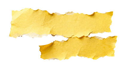 Layered yellow torn paper with textured ripped edges on white background, abstract creative material for design and composition  