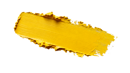 Golden paint brush stroke with textured edges on white background, artistic abstract element for design and creative projects  