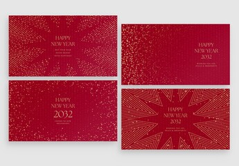 Happy New Year Background Templates for NYE Poster, Flier & Social Media Post Layouts, in Luxe Minimalist Red & Gold