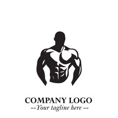 Man With Muscle Logo Symbol in Black on White Background for Strong Bold Fitness Branding Design Art