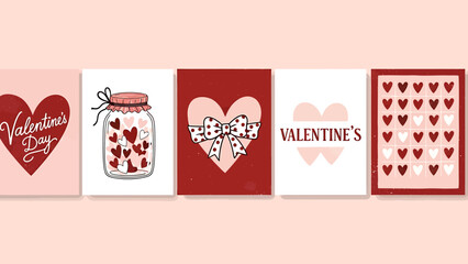 Valentine's Day themed graphic designs with hearts and love messages.