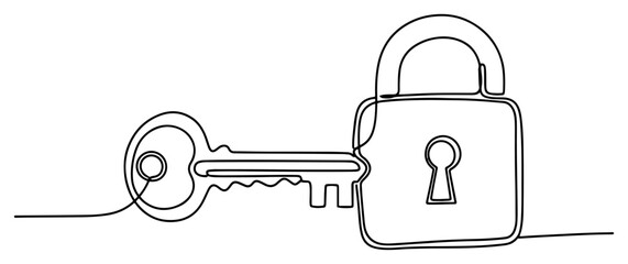 Key and padlock connected by continuous line vector illustration symbolizing key to my heart concept for valentines day