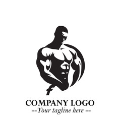 Man With Muscle Logo Symbol in Black on White Background for Strong Bold Fitness Branding Design Art