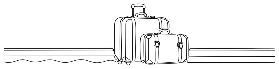 Continuous one line drawing of a luggage set with a large suitcase and a smaller bag side by side