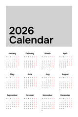 2026 Wall Calendar Vertical Portrait Template, editable with simple and modern design