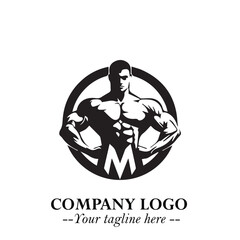 Man With Muscle Logo Symbol in Black on White Background for Strong Bold Fitness Branding Design Art