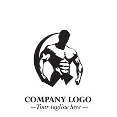 Man With Muscle Logo Symbol in Black on White Background for Strong Bold Fitness Branding Design Art