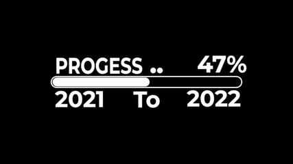 A person in a dark suit touches a progress bar with percentage 0 to 100 on a black background, showing progress from 2021 to 2022.