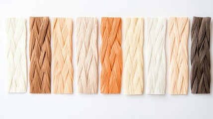 A studio shot featuring a row of braided paper strips in various colors, arranged against a clean white background.