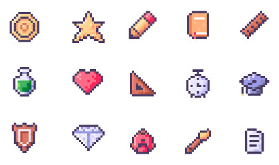 Pixel Art Education & Achievement Elements Collection