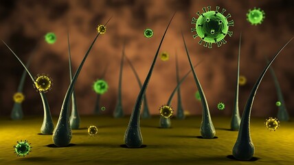 Viruses and hair follicles on skin surface illustration