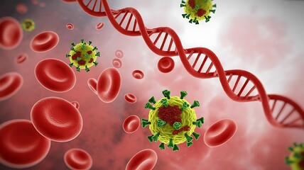 Coronavirus and Red Blood Cells with DNA Helix covid19