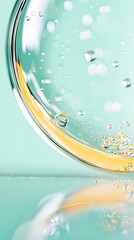 Close-up abstract image of a glass bowl filled with liquid and bubbles, with a soft, ethereal lighting and a minimalist composition.