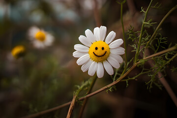 a smiley face flower with a green stem