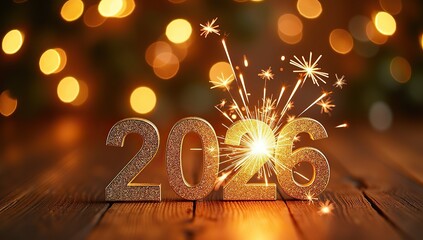 Silvester Sylvester 2026 New year New Year's Eve Party background banner panorama illustration - Abstract gold firework fireworks on dark green texture with bokeh lights