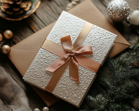 Happy New Year Minimal Greeting Card 2026 on textured paper mockup with embossed silver foil and minimal design - Powered by Adobe