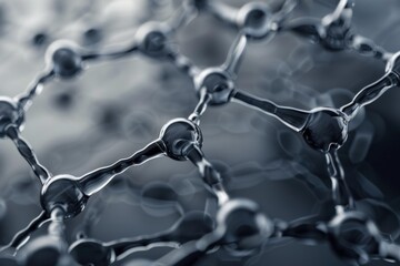 Glassy molecular structure forming hexagonal lattice, nanotechnology and chemistry concept