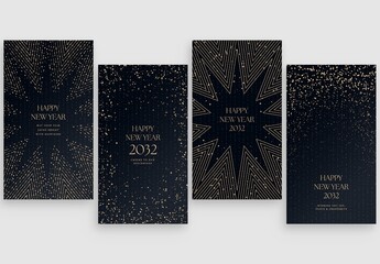 Happy New Year Background Templates for NYE Poster, Flier & Social Media Post Layouts, in Luxe Minimalist Black & Gold