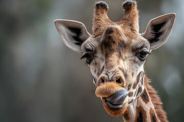 Naklejka premium a giraffe with a long tongue sticking out of its mouth