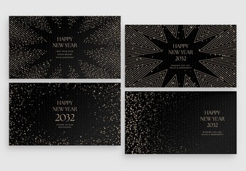 Happy New Year Background Templates for NYE Poster, Flier & Social Media Post Layouts, in Luxe Minimalist Black & Gold