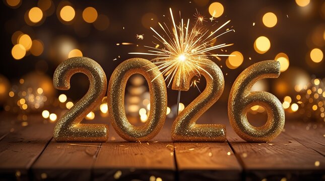 Silvester Sylvester 2026 New year New Year's Eve Party background banner panorama illustration - Abstract gold firework fireworks on dark green texture with bokeh lights