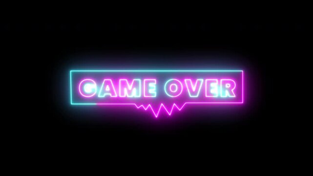 Neon Game Over Sign with Glowing Pink and Cyan Retro Motion Graphics