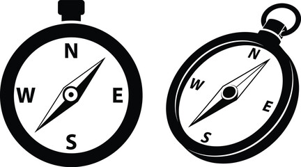 Two compass illustrations in black and white for navigation and direction
