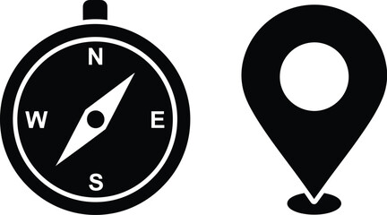 Compass and location pin icons for navigation and mapping services © Lhvect02