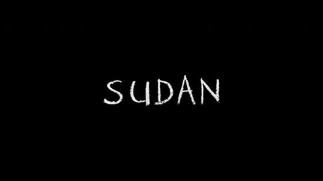 Animated text transforming into the word sudan in bold chalk script