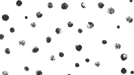 Scattered dark grey textured circles on a white background abstract black