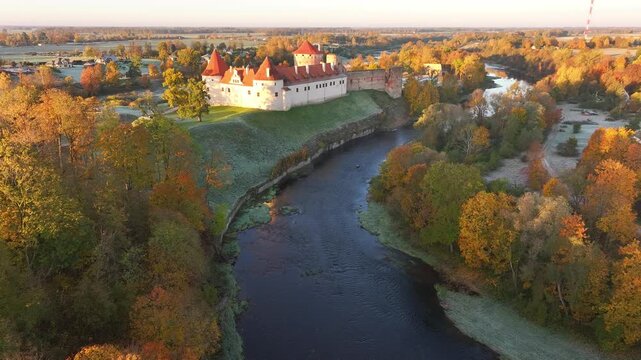 Bauska Medieval Castle in Latvia on a cold autumn morning