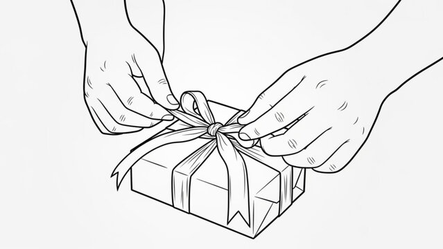 Hands carefully tying a decorative ribbon bow on a wrapped gift box symbolizing celebration and thoughtful presentation for any occasion
