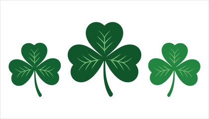 Three green shamrocks with light green veins on a white background clover three leaf clover