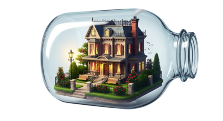 Cozy Home Inside Clear Bottle Conceptual Dreamscape Scene