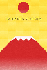 2026年午年の年賀状、赤富士と初日の出