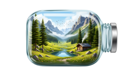 Tranquil Mountain Valley Landscape Inside Clear Glass Jar