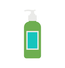 A green pump bottle with a teal label on a white background.